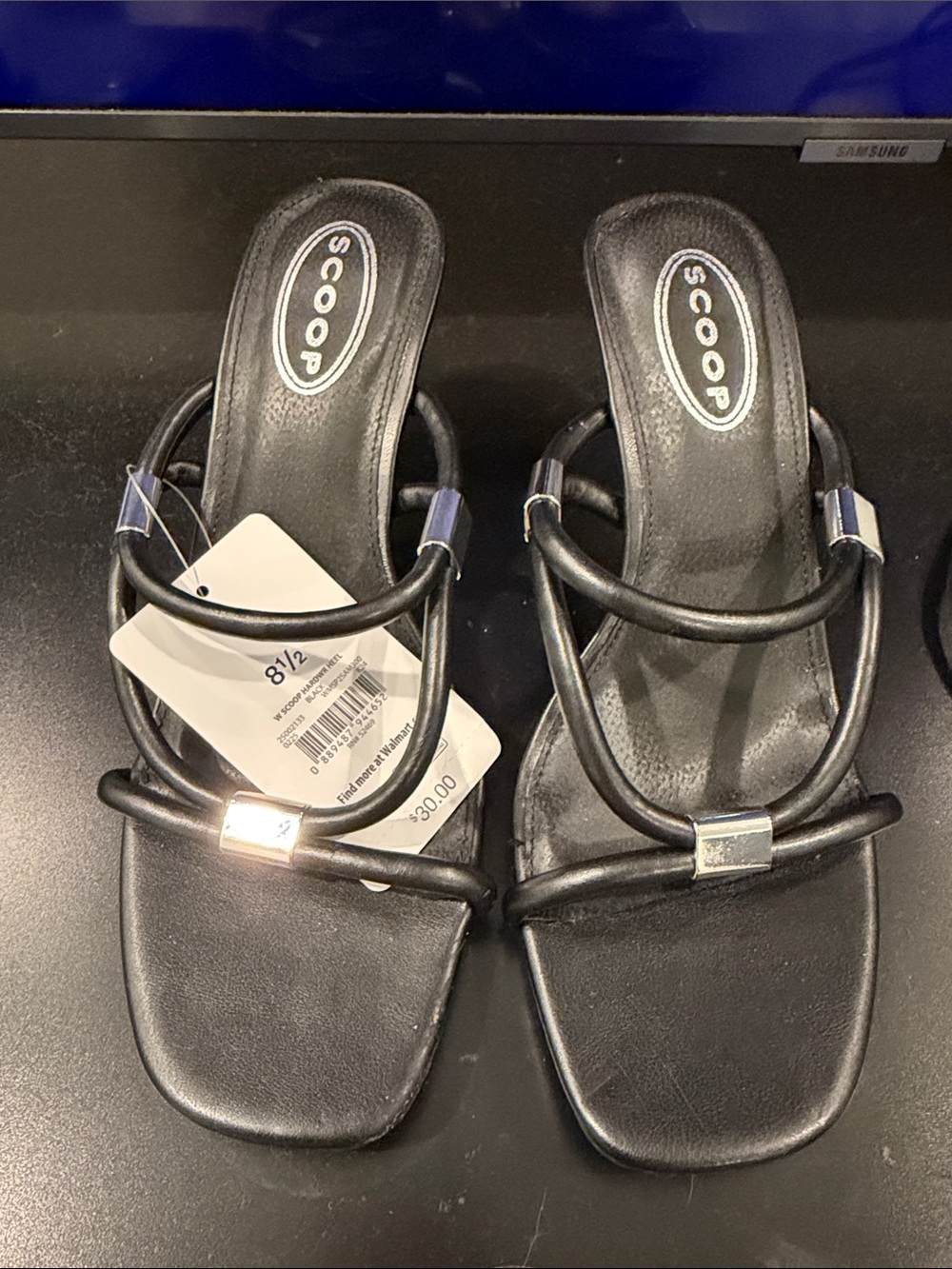 Scoop Black Strappy Square-Toe Mules